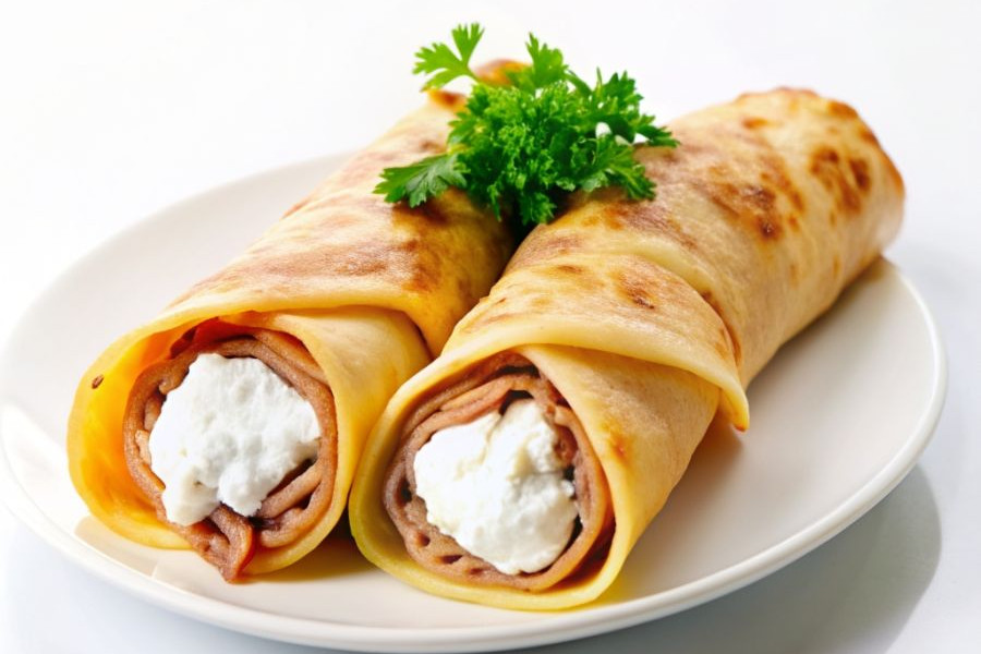 Блины с мясом (подаётся со сметаной) 2 штуки.